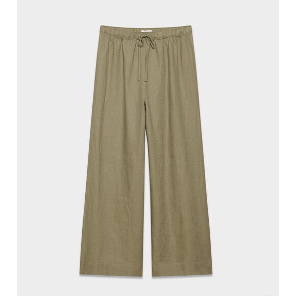 Wilfred Pants - Wilfred‎ Aritzia Women's Globetrot Linen Mid-Rise Wide-Leg Pants Dark Khaki XS